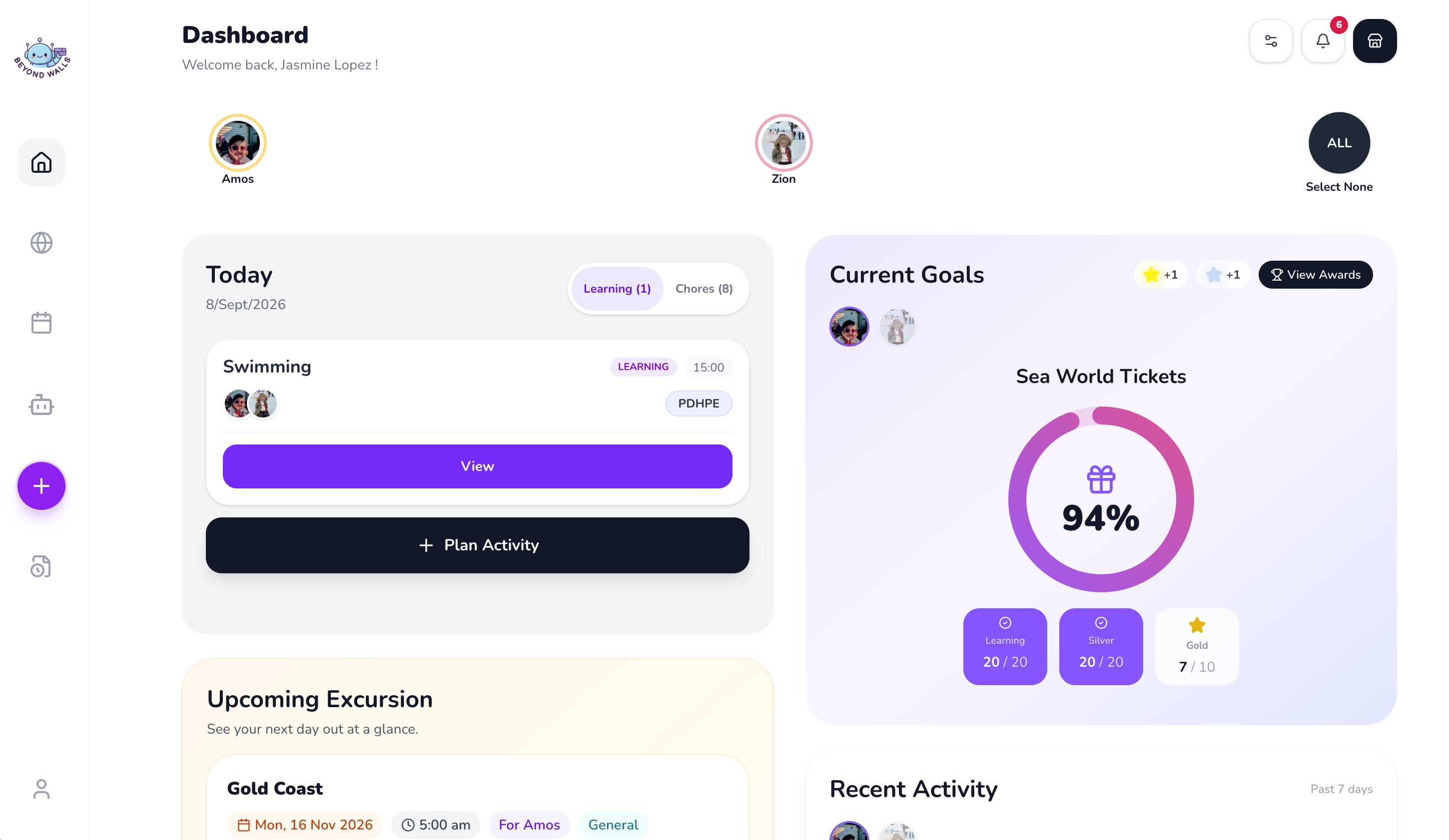 BeyondWalls parent dashboard on an iPad